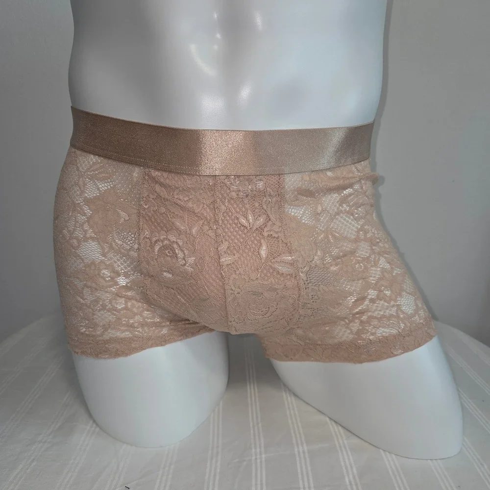 Cosabella Never Say Never Mens Lace Boxer Brief Nude Rose Tan Floral Underwear